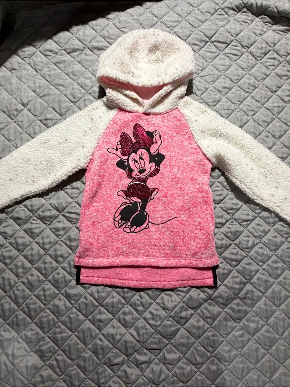 Disney Junior Minnie Mouse Pink Sequin Sherpa Hoodie Toddler Girls 3T EUC